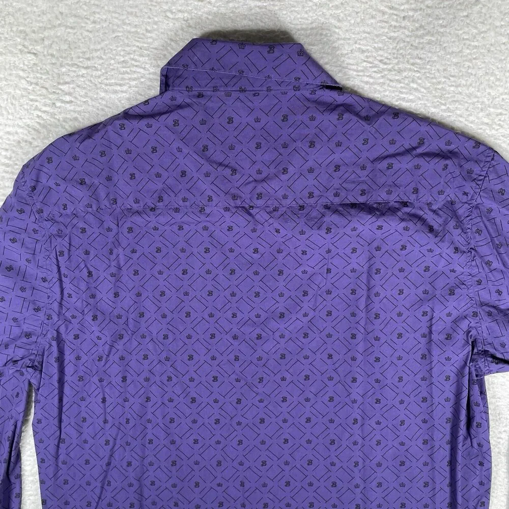 Vintage South Pole Shirt Mens 2XL XXL Purple AOP Print Logos Button Long Sleeve